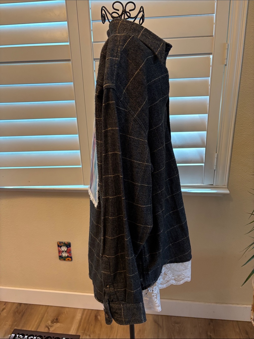 Handmade one of  kind Plaid flannel with Colorful Highland Cow Fringe Patch - Picture 4 of 8